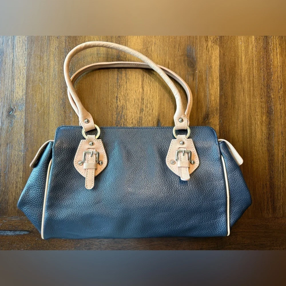 Imedici Navy and Tan Leather Italian Satchel